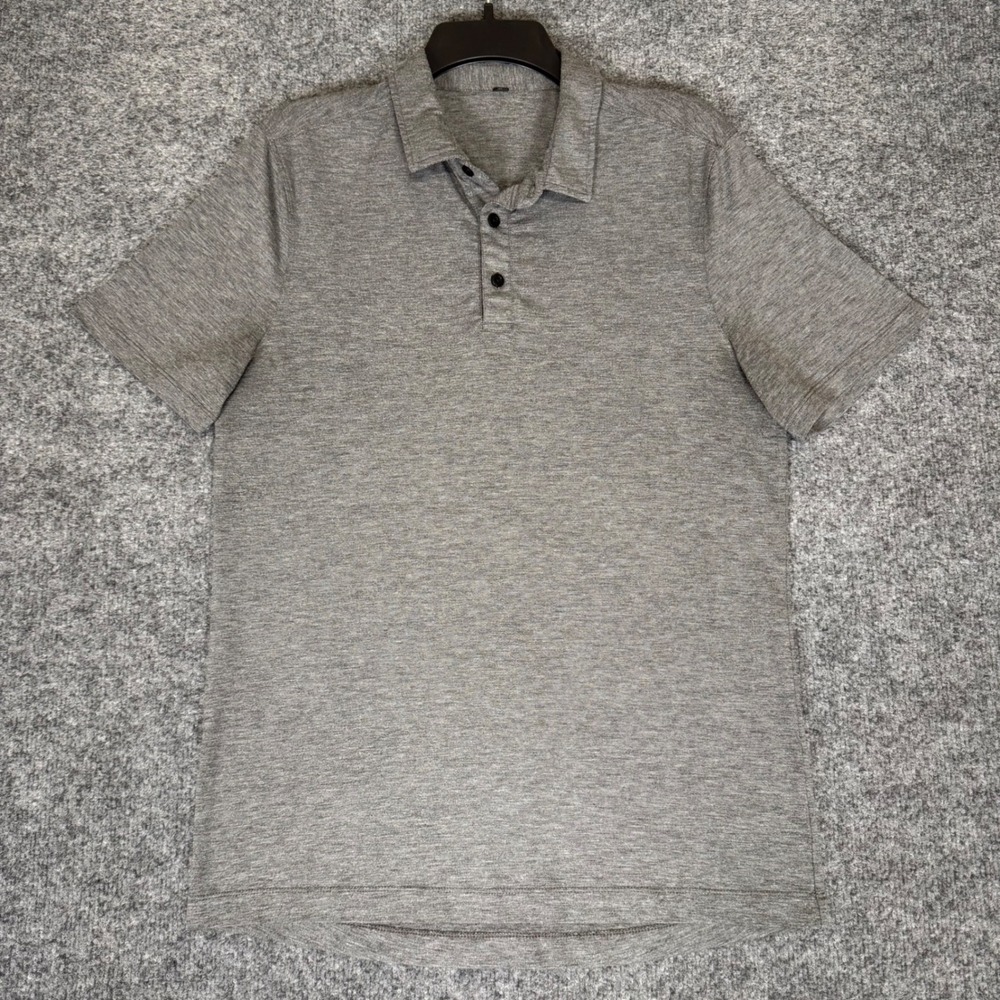 Lululemon‎ Polo Shirt Mens Gray Medium Athletic Training Short Sleeve Stretch